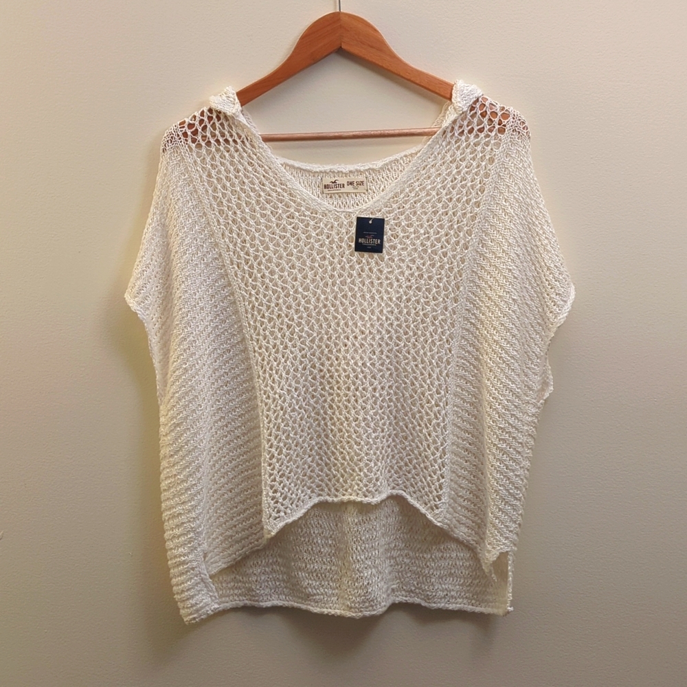 NWT Hollister White Hooded Knit Sweater